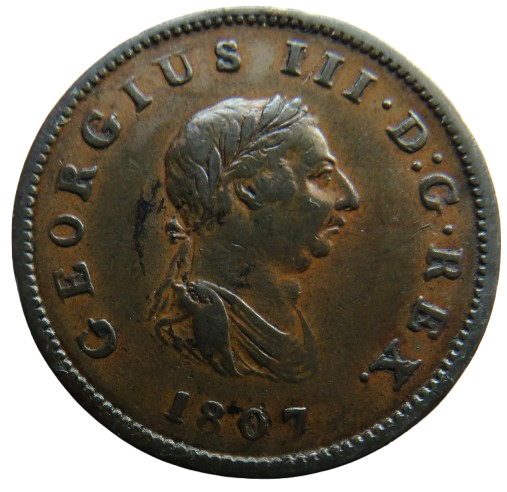 1807 King George III Halfpenny Coin - Great Britain