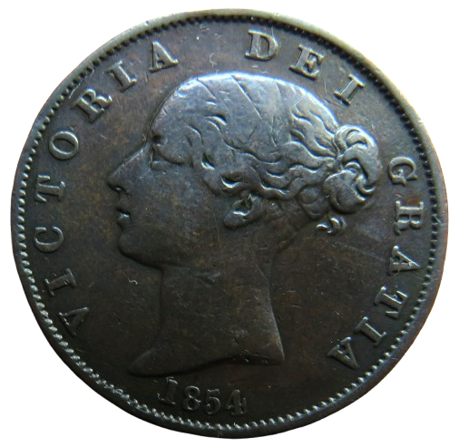 1854 Queen Victoria Young Head Halfpenny Coin - Great Britain