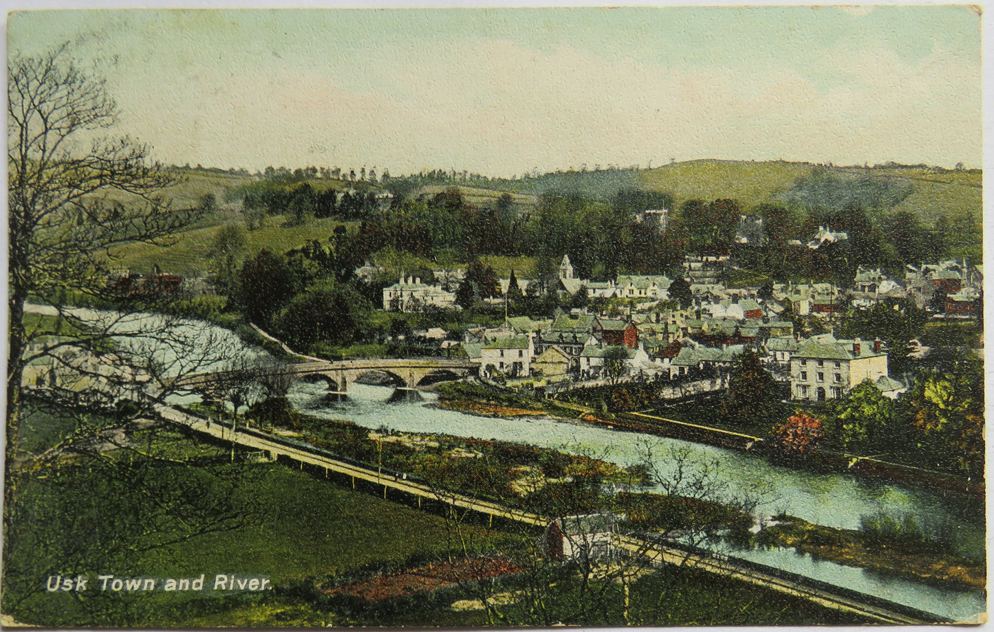 Vintage Postcard of Usk Town and River, 1907