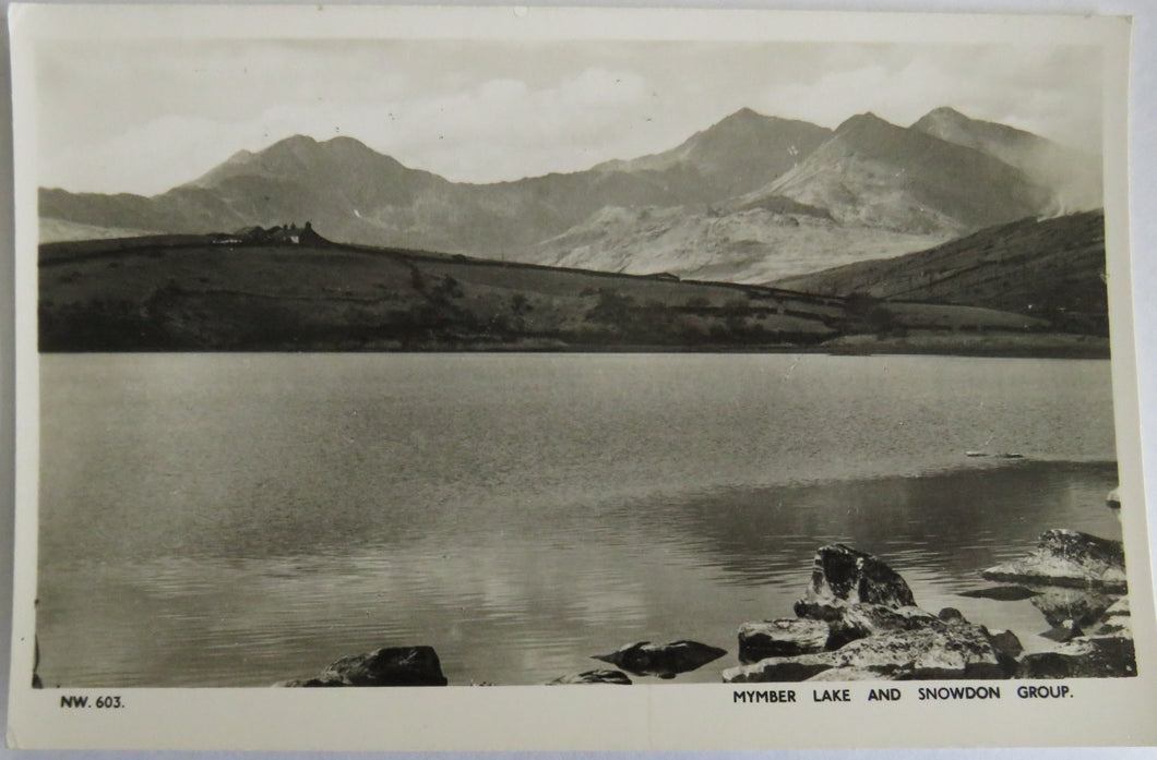 Old Postcard Of Mymber Lake and Snowdon Group