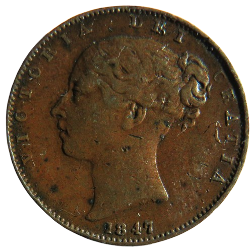 1847 Queen Victoria Young Head Farthing Coin - Great Britain