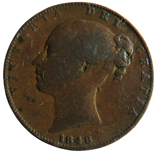 1848 Queen Victoria Young Head Farthing Coin - Great Britain
