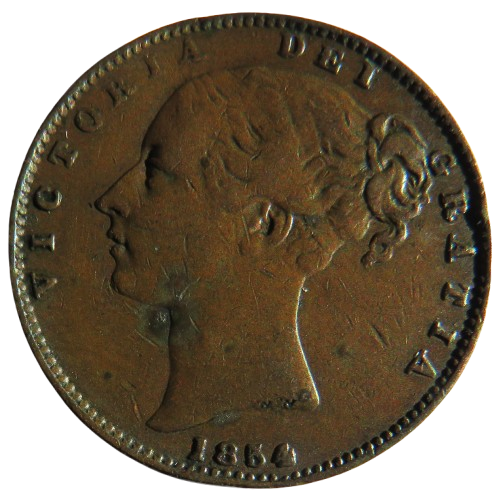 1854 Queen Victoria Young Head Farthing Coin - Great Britain
