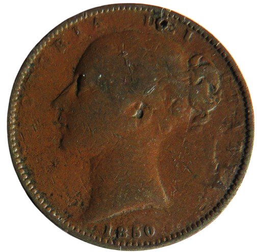 1850 Queen Victoria Young Head Farthing Coin - Great Britain