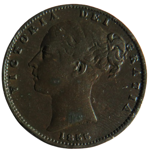 1855 Queen Victoria Young Head Farthing Coin - Great Britain