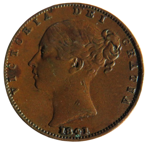 1841 Queen Victoria Young Head Farthing Coin - Great Britain