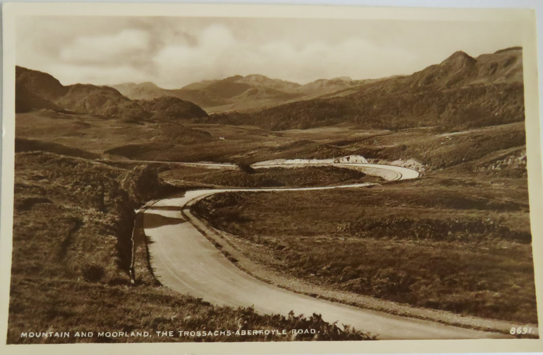 Old Postcard of Mountain and Moorland The Trossachs Aberfoyle Road