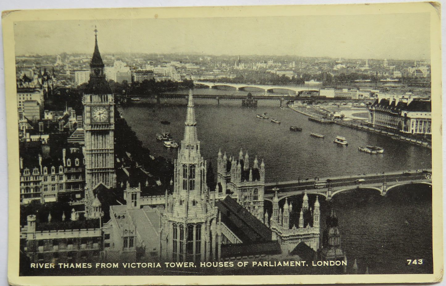 Vintage Postcard of River Thames from Victoria Tower, Houses of Parliment, London, 1957
