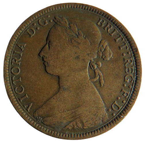 1884 Queen Victoria Bun Head Halfpenny Coin - Great Britain