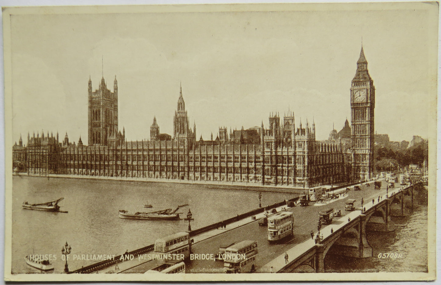Vintage Postcard of Houses of Parliament and Westminster Bridge, London