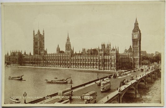 Vintage Postcard of Houses of Parliament and Westminster Bridge, London