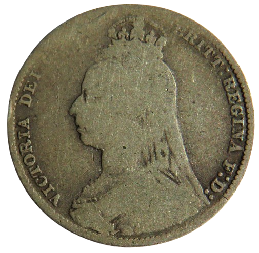 1892 Queen Victoria Jubilee Head Silver Shilling Coin - Great Britain