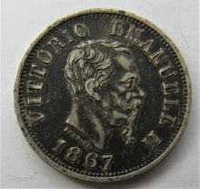 Load image into Gallery viewer, 1867-M Italy Silver 50 Centesimi Coin
