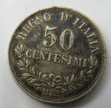 Load image into Gallery viewer, 1867-M Italy Silver 50 Centesimi Coin
