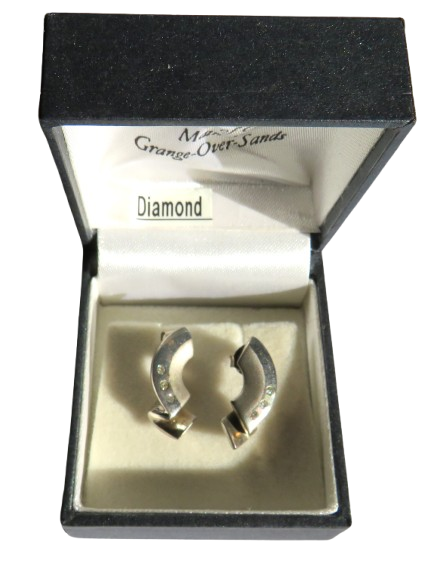 Stylish Ladies Sterling Silver & Diamond Boxed Earrings