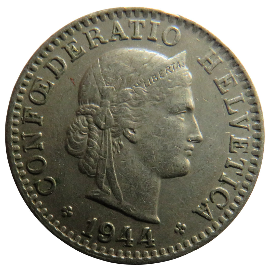 1944 Switzerland 20 Rappen Coin