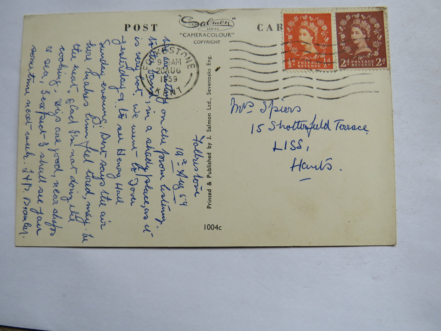 Vintage Postcard of The Lower Leas, Folkestone, 1959