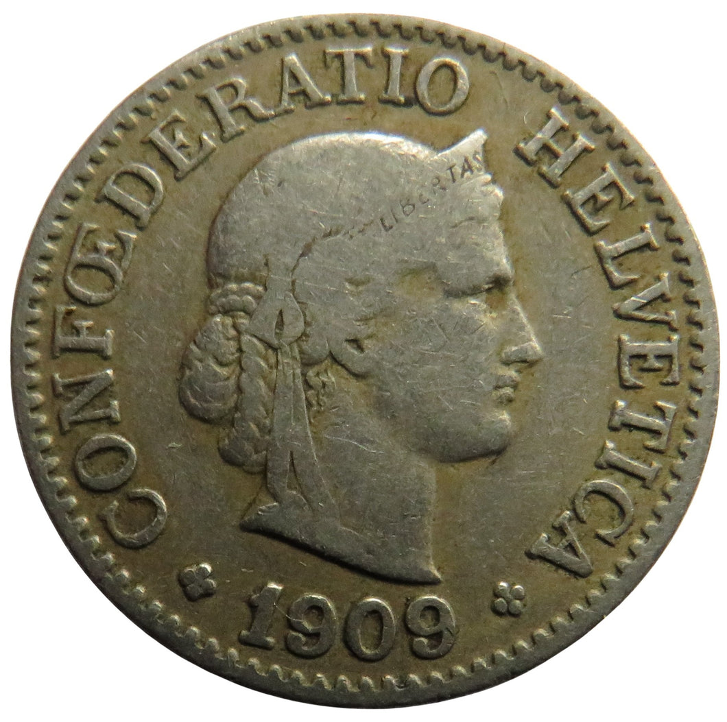 1909 Switzerland 10 Rappen Coin