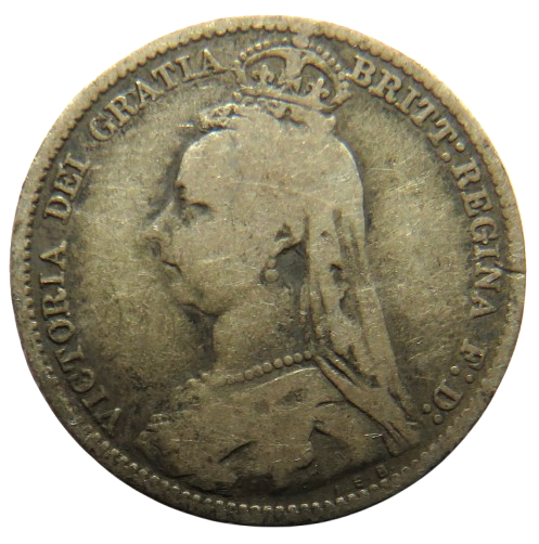 1892 Queen Victoria Jubilee Head Silver Sixpence Coin - Great Britain