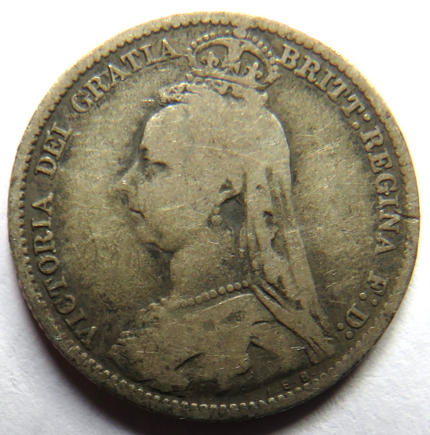 1892 Queen Victoria Jubilee Head Silver Sixpence Coin - Great Britain
