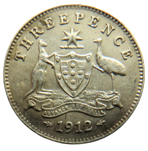 1912 King George V Australia Silver Threepence Coin
