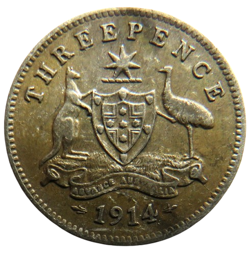 1914 King George V Australia Silver Threepence Coin
