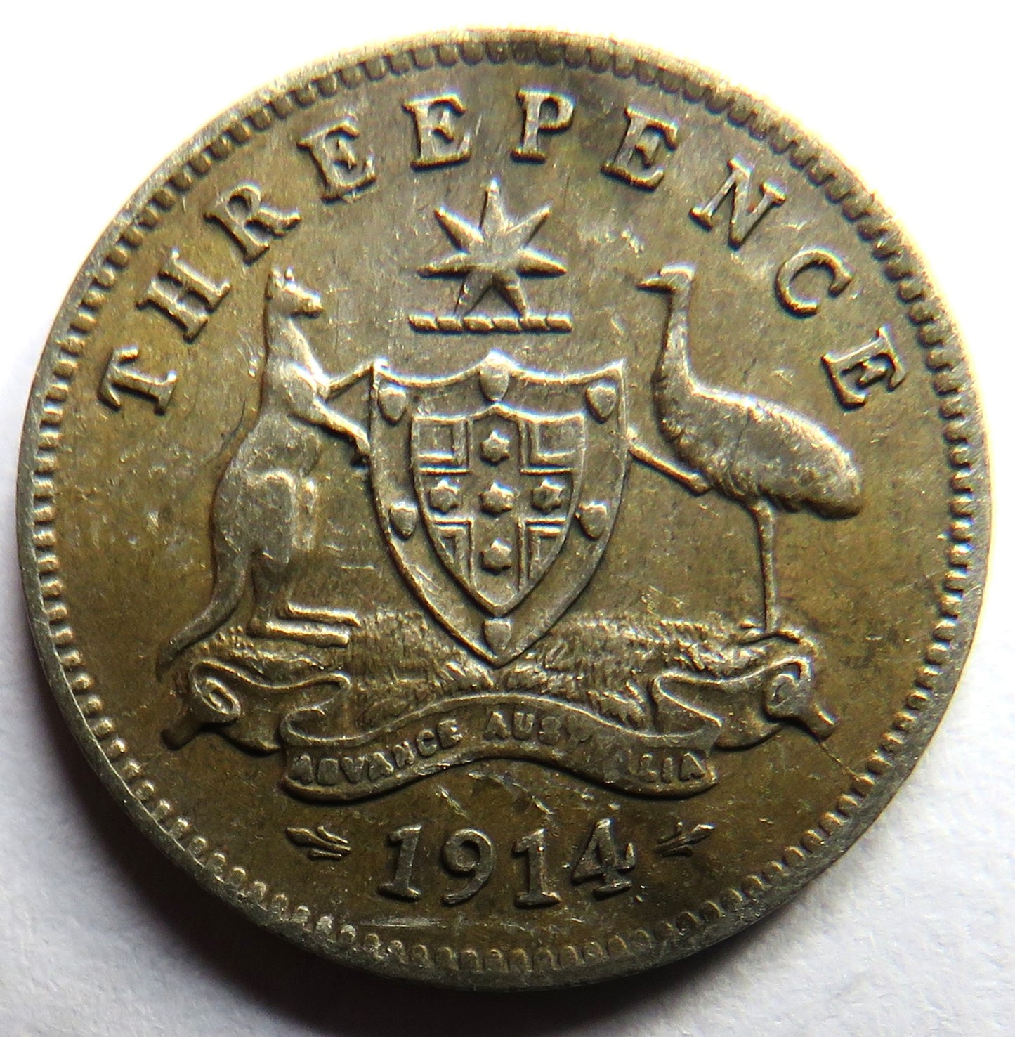 1914 King George V Australia Silver Threepence Coin