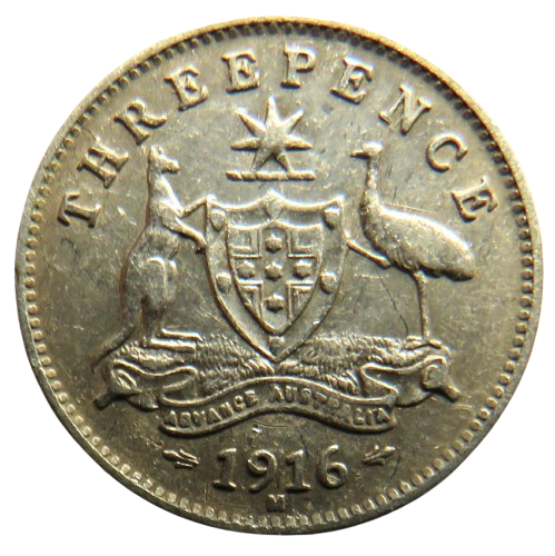 1916 King George V Australia Silver Threepence Coin