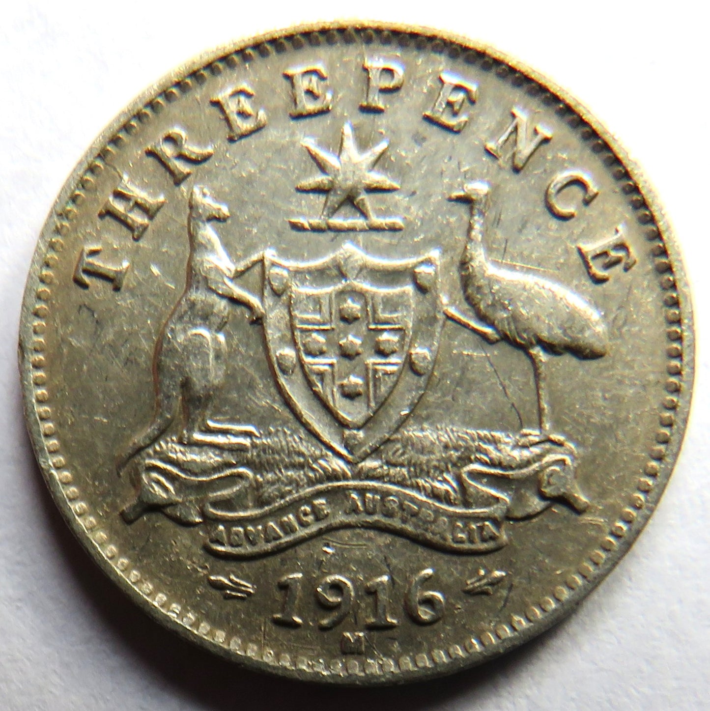 1916 King George V Australia Silver Threepence Coin
