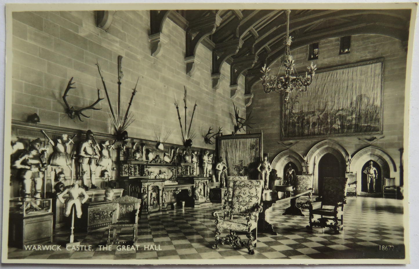 Vintage Postcard of Warwick Castle, The Great Hall
