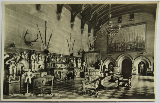 Vintage Postcard of Warwick Castle, The Great Hall