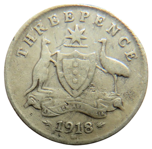 1918 King George V Australia Silver Threepence Coin