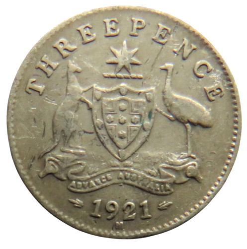 1921 King George V Australia Silver Threepence Coin