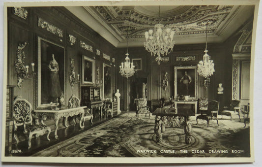 Vintage Postcard of Warwick Castle, The Cedar Drawing Room