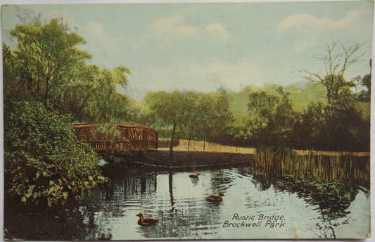 Vintage Postcard of Rustic Bridge, Brockwell Park