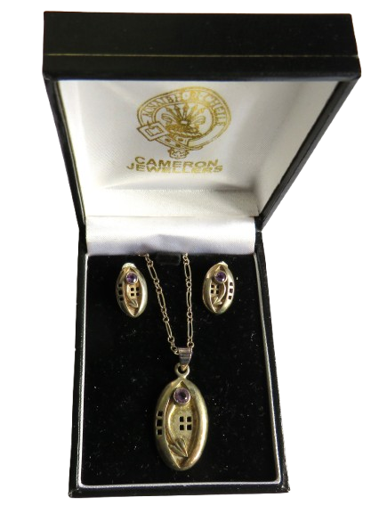 Sterling Silver Ladies Necklace, Pendant & Earrings In The Charles Rennie Mackintosh Style
