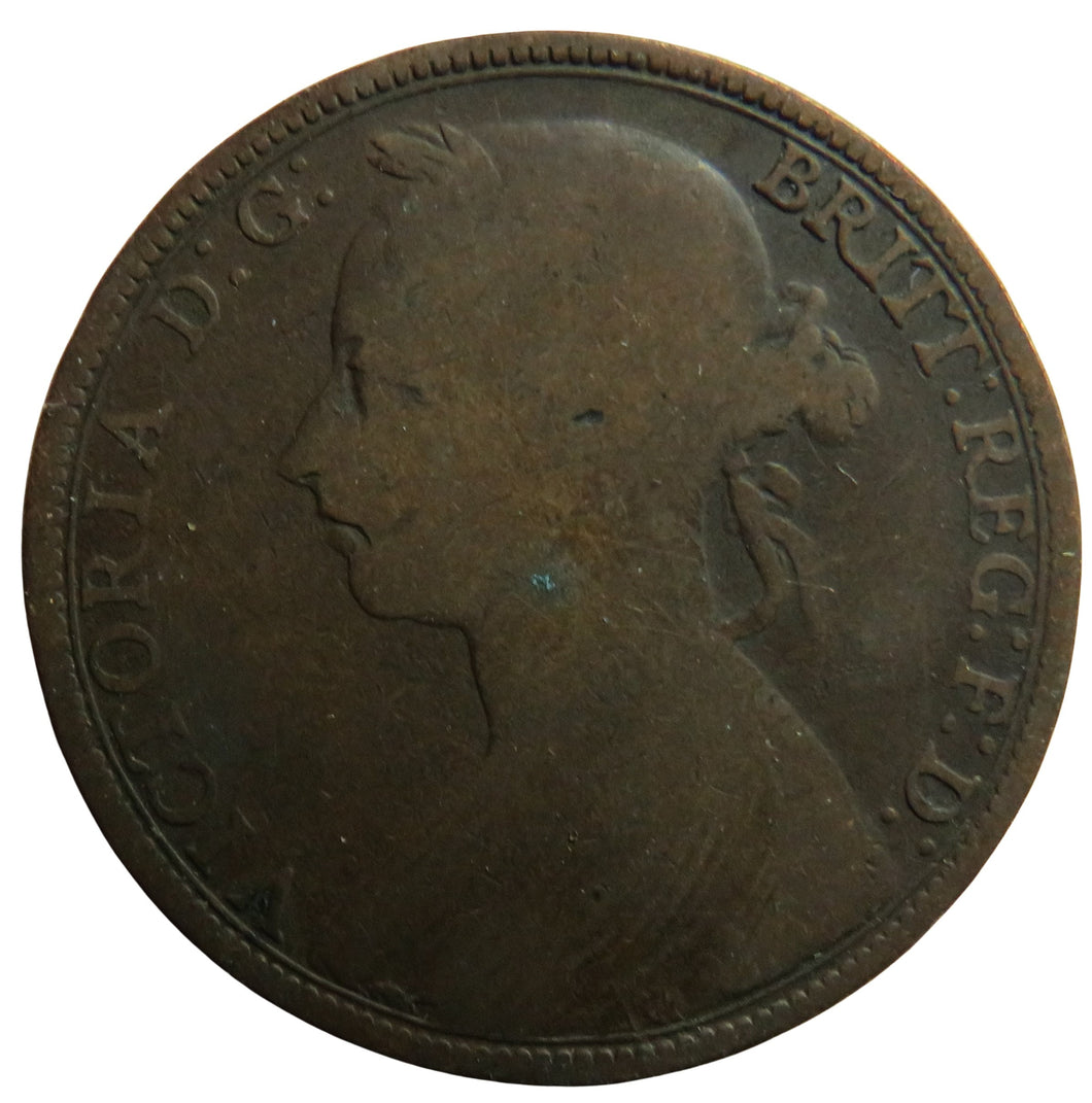 1889 Queen Victoria Bun Head One Penny Coin - Great Britain