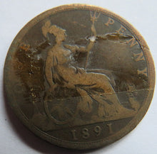 Load image into Gallery viewer, 1891 Queen Victoria Bun Head One Penny Coin - Great Britain
