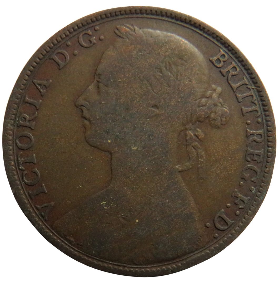 1893 Queen Victoria Bun Head One Penny Coin - Great Britain