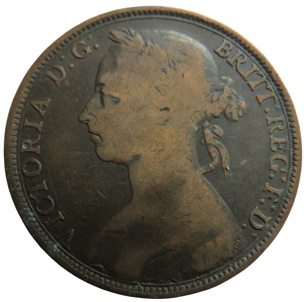 1890 Queen Victoria Bun Head One Penny Coin - Great Britain