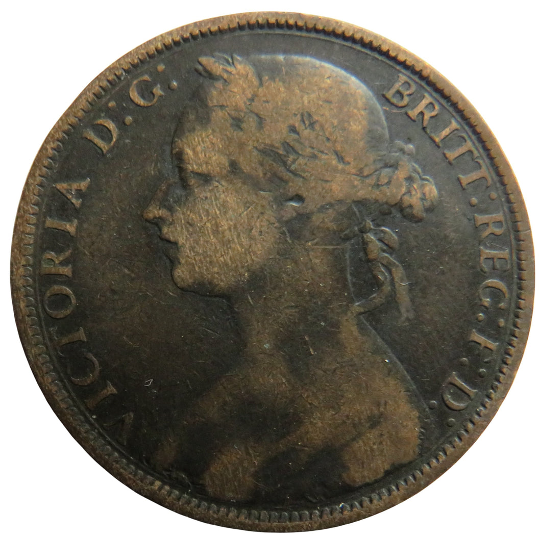 1881-H Queen Victoria Bun Head One Penny Coin - Great Britain