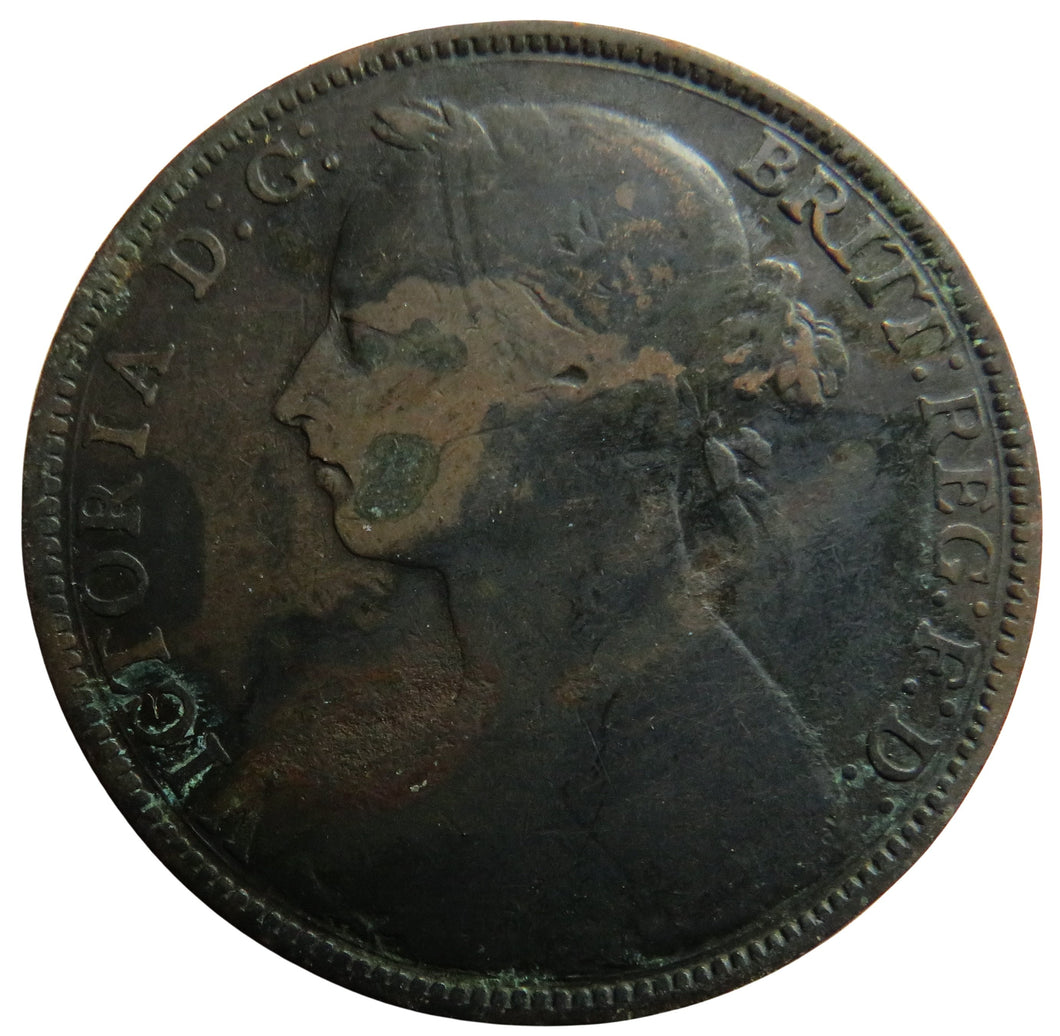 1885 Queen Victoria Bun Head One Penny Coin - Great Britain