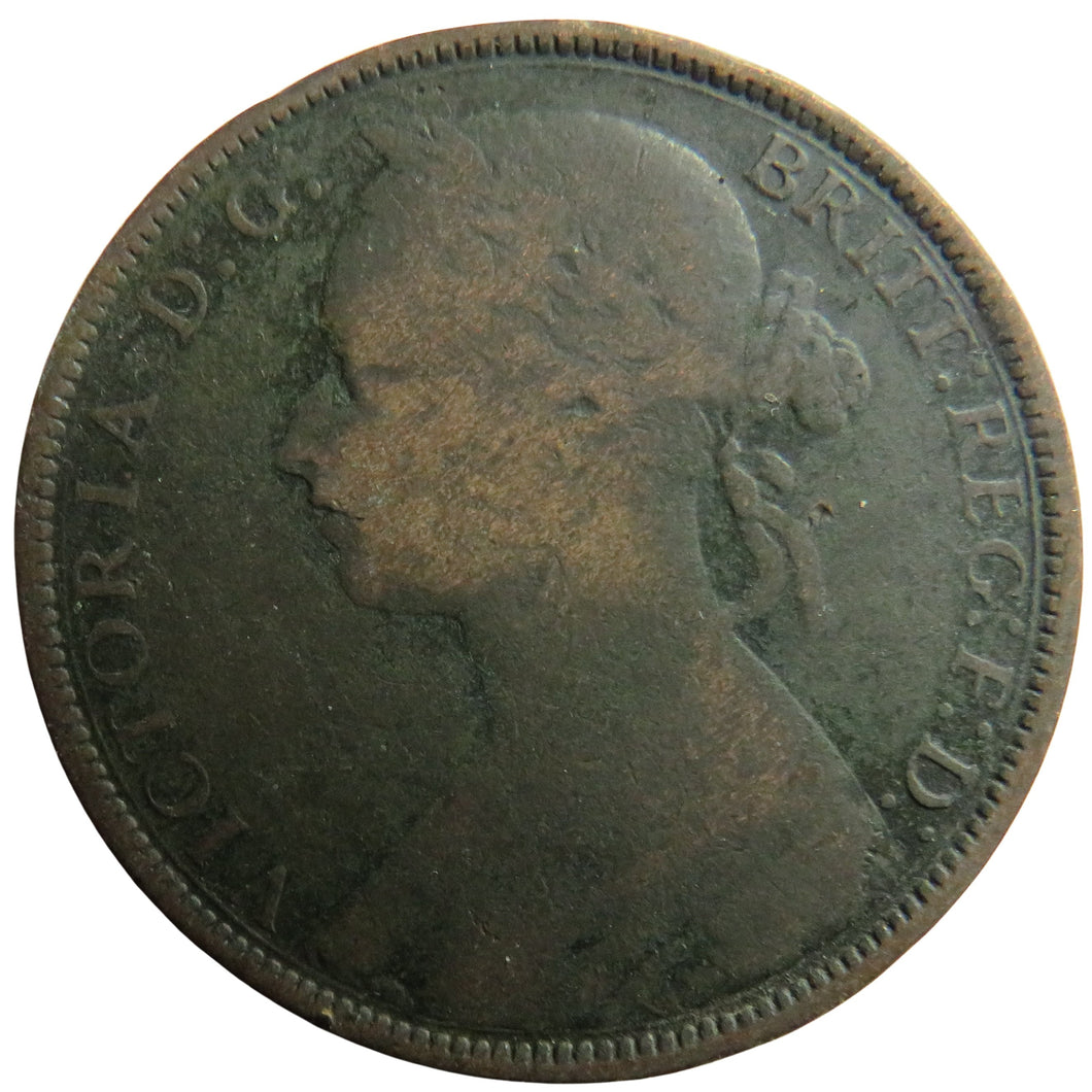 1883 Queen Victoria Bun Head One Penny Coin - Great Britain