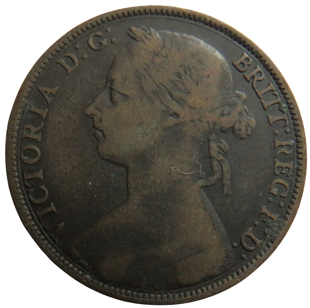 1884 Queen Victoria Bun Head One Penny Coin - Great Britain