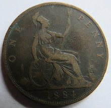 Load image into Gallery viewer, 1884 Queen Victoria Bun Head One Penny Coin - Great Britain
