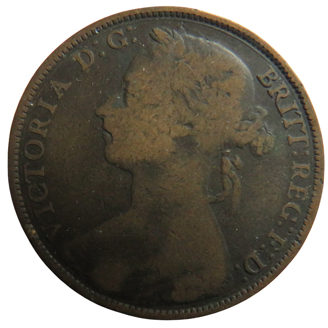 1886 Queen Victoria Bun Head One Penny Coin - Great Britain