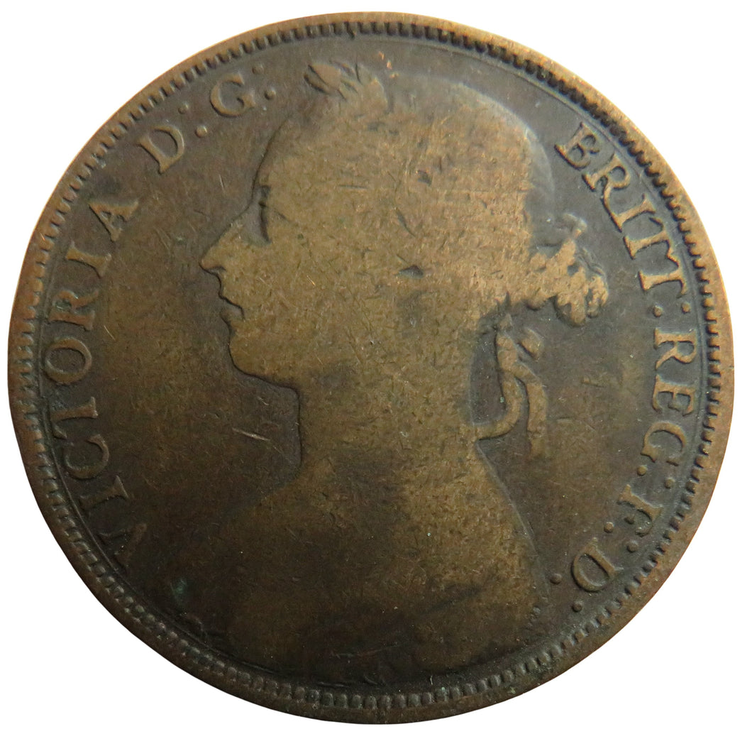 1887 Queen Victoria Bun Head One Penny Coin - Great Britain