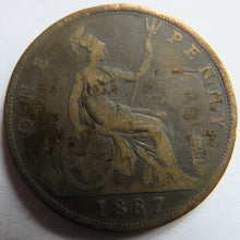 Load image into Gallery viewer, 1887 Queen Victoria Bun Head One Penny Coin - Great Britain
