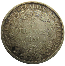 Load image into Gallery viewer, 1851-A France Silver 5 Francs Coin
