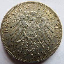 Load image into Gallery viewer, 1914-E German States Saxony-Albertine Silver 5 Mark Coin
